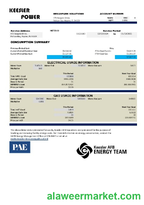 USA Mississippi Keesler AFB Energy business utility bill template in Word and PDF formats